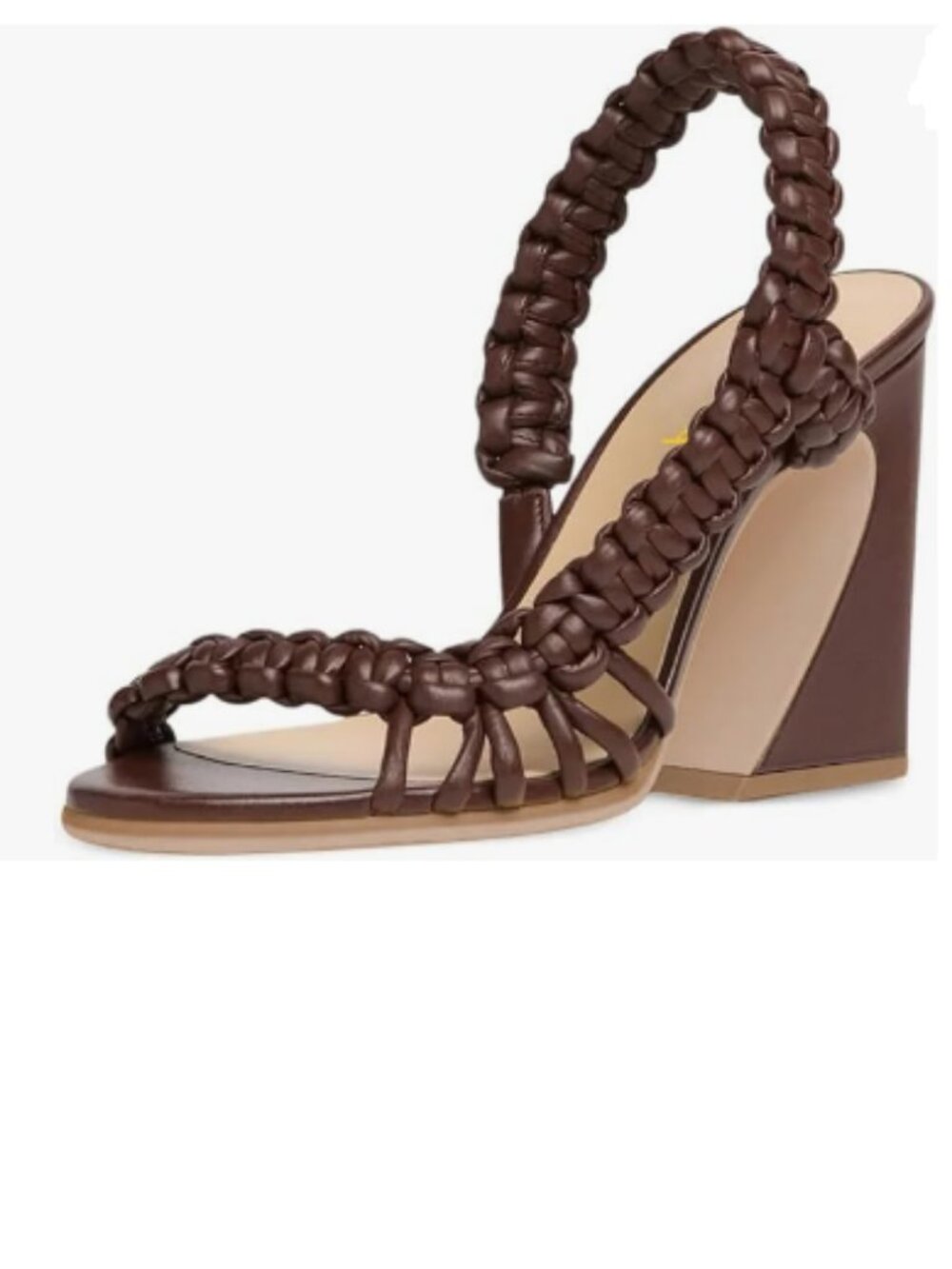 Maiyang Brown Open Toe Braided Strappy Slingback Slip on Chunky Heels Sandals